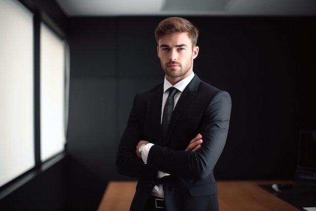 A confident young businessman standing in his office created with generative ai