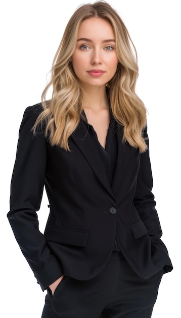 Confident young businesswoman in black suit