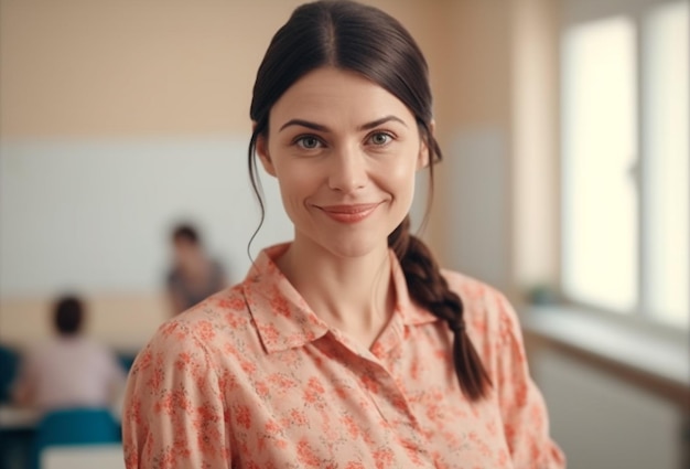 Confident young businesswoman smiling at camera indoors generated by AI