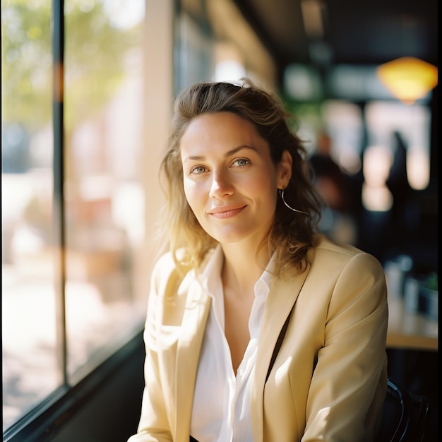 Confident young businesswoman in a suit smiling