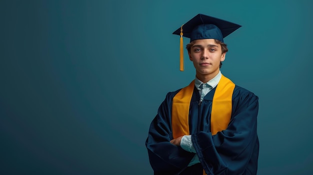 Confident Young Graduate in Cap and Gown Hopeful Future Ahead