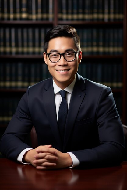 Confident Young Lawyer in Formal Attire Office Setting