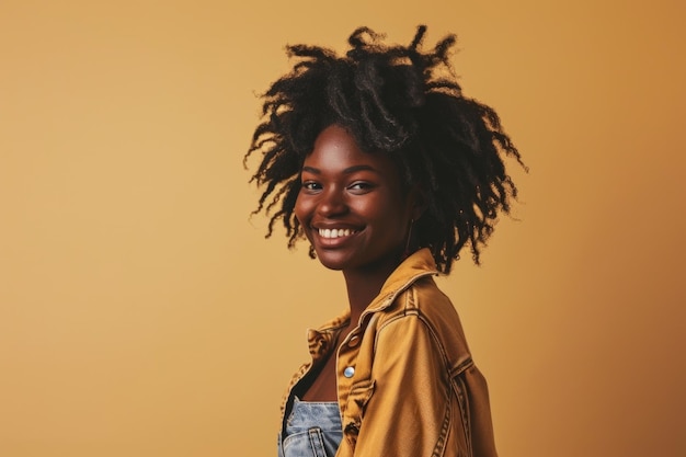 Confident young woman in jeans smiling at camera