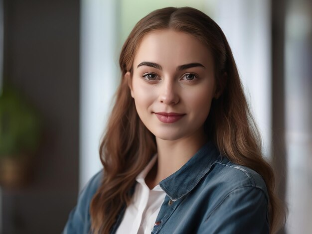 A confident young woman looking at the camera indoors