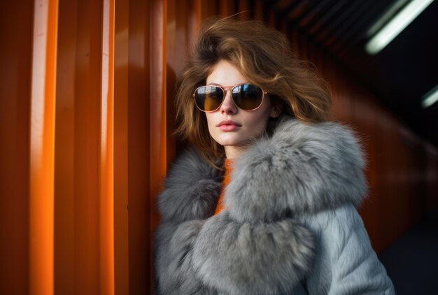 Confident young woman in sunglasses and a winter coat