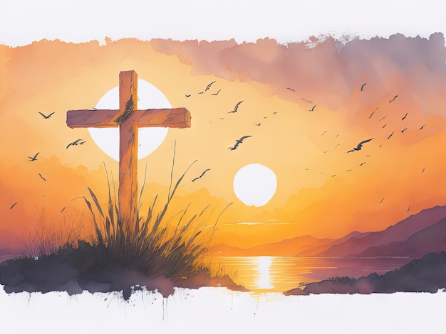 Confirmation Celebration Cross watercolor ai generative