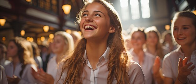 Photo confirmation ceremony in a church with fashionable young teenagersxa