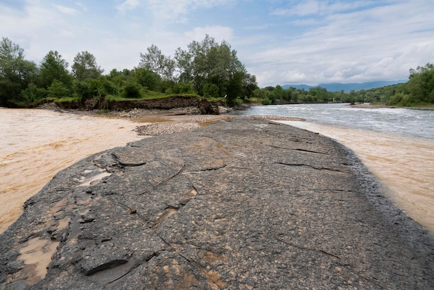 The confluence of the Belaya and Dakh Rivers on a sunny summer day Dakhovskaya Republic of Adygea Russia