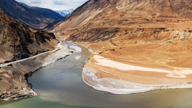 Confluence of Zanskar and Indus rivers Leh Ladakh India