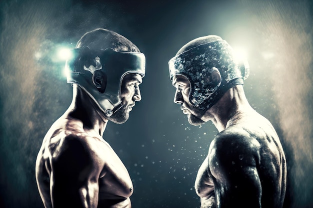 Foto confronto tra due combattenti prima della lotta sul ring della competizione mma di arti marziali miste