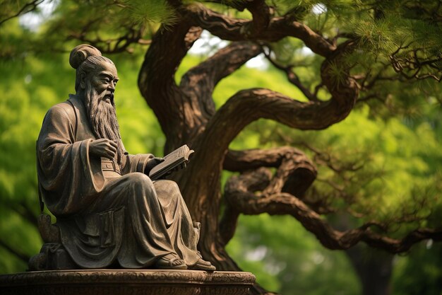 Confucius in bloom wisdom amidst cherry blossoms and timeless values