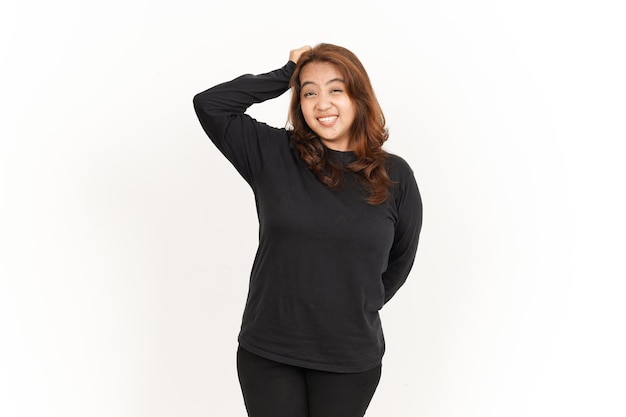 Confused Of Beautiful Asian Woman Wearing Black Shirt Isolated On White Background