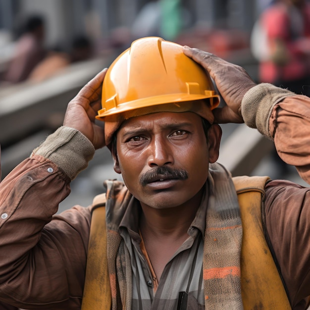 Confused Indian Construction Worker