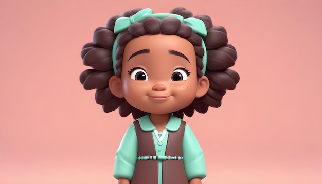 Photo a confused toddle girl with kinky hair from the native american ethnicity 3d cartoon