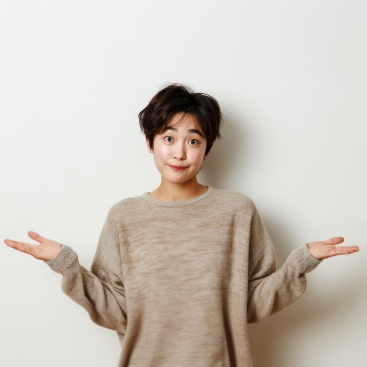 Photo 혼란스러운 여자가 어깨를 <unk>다
