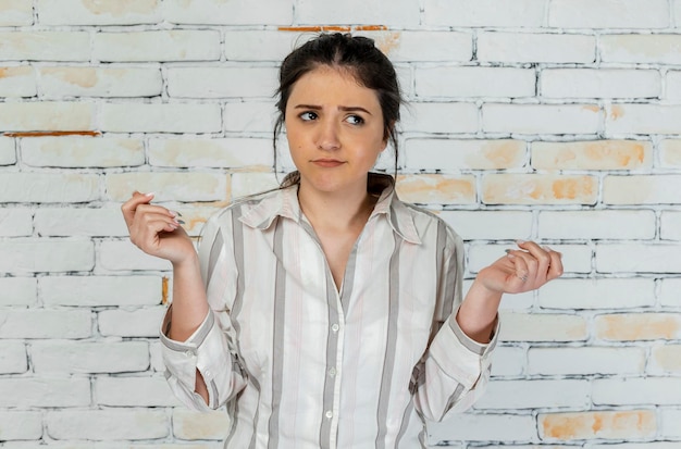 Confused young lady stand on and thinking High quality photo