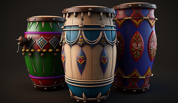 Conga drums kleurrijk instrument percussie muzikaal illustratiebeeld AI gegenereerde kunst