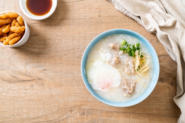 congee with minced pork in bowl