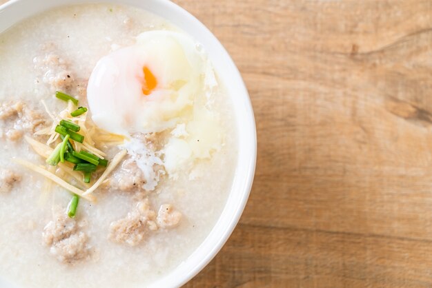 congee with minced pork in bowl