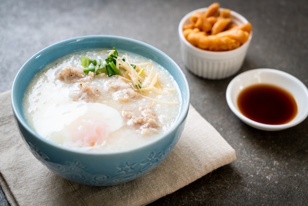 congee with minced pork in bowl