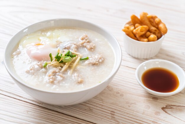 congee with minced pork in bowl