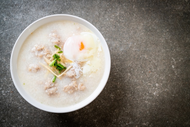 congee with minced pork in bowl