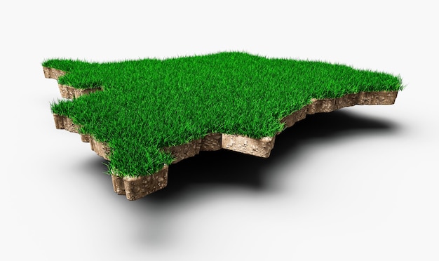 Congo kaart bodem land geologie dwarsdoorsnede met groen gras en rotsgrond textuur 3d illustratie