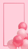 Photo congratulation banner with balloons and frame on pink background 3d render social media story