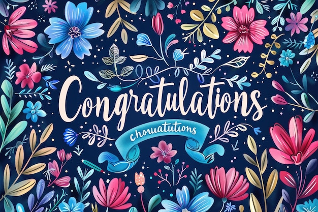 Congratulations card with flowers and calligraphy