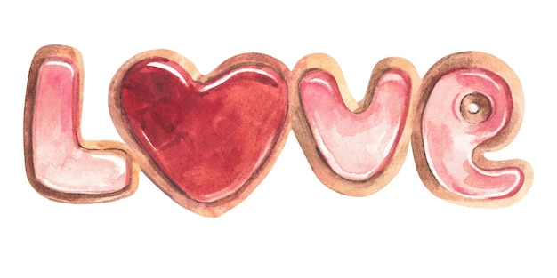 Congratulations cookies Word Love Sweets Watercolor drawing Isolate