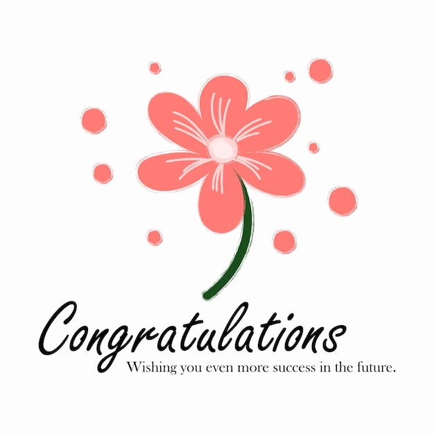 Congratulations text with handdrawn pink flower vector illustration