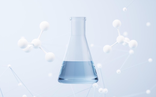 Conical flask with molecule background 3d rendering 3D illustration