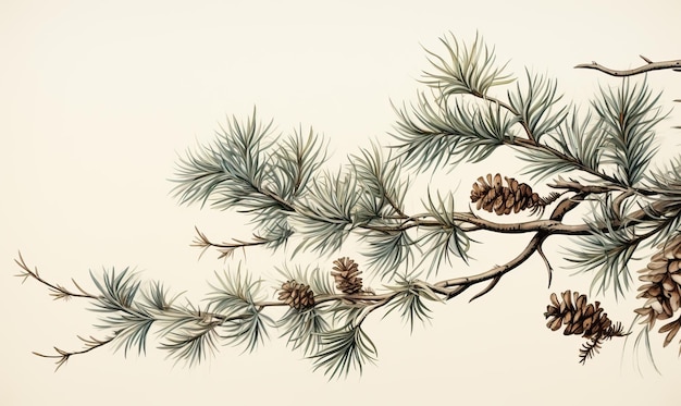 写真 ヴィンテージスタイルの白い背景の針葉樹の枝 選択的な柔らかい焦点