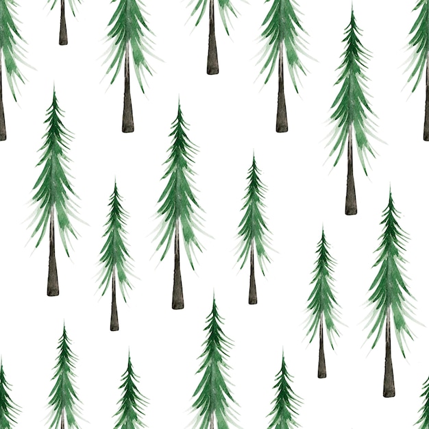 Coniferous forest watercolor seamless pattern