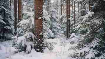 Photo coniferous winter forest close up lots of snow professional photo sharp focus