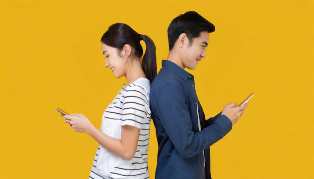 Connected Yet Apart Young Couple Engaged in Smartphone Communication