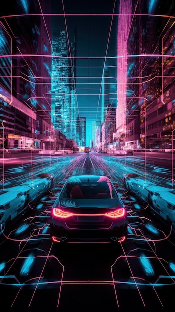 Foto auto connesse con iot e tecnologie intelligenti neon generative ai