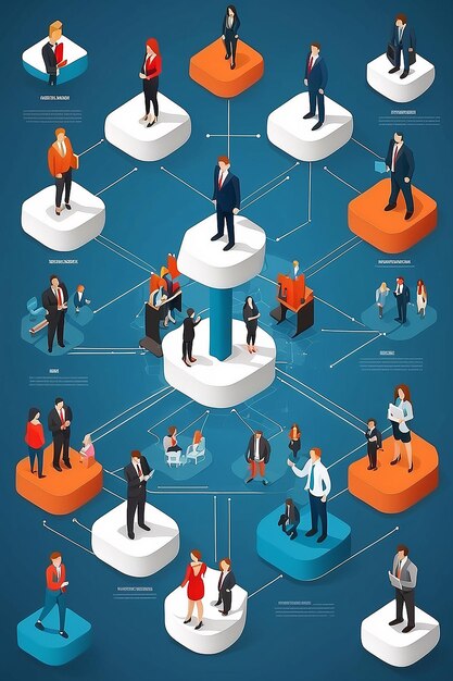 Connected Corporate Teams Isometric 3D Infographic Template