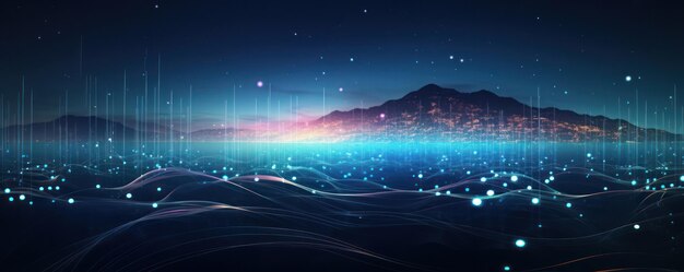 Foto connected futuristic network abstract digitaal stadsbeeld verlicht met blauw licht