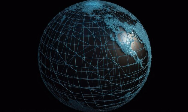 Foto mondo connesso mondo globo con cavi di rete e dispositivi di comunicazione creazione utilizzando strumenti generativi di ia