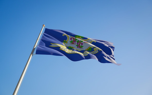 Connecticut US State Flag low angle. 3D artwork