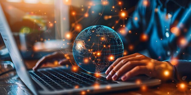 Foto connessione delle imprese in tutto il mondo attraverso l'e-commerce e i dati il concetto di rete globale integrazione dell'e-commerce rete globale imprese basate su dati connettività internazionale