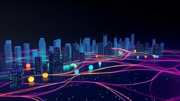 Connecting dots in an abstract line with a smart city and carThe Generative AI