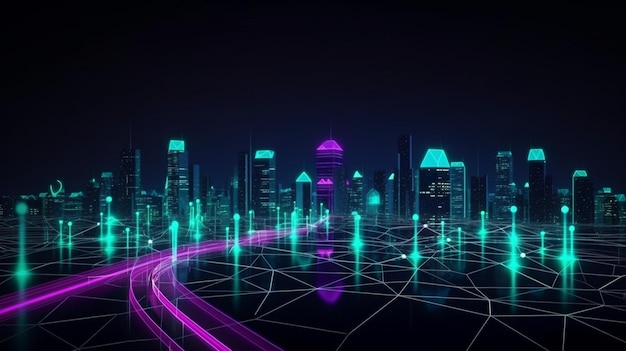 Connecting dots in an abstract line with a smart city and carThe Generative AI