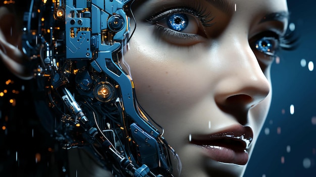 Connection of human woman and artificial intelligence robot AI generated