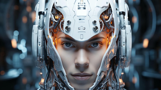 Connection of human woman and artificial intelligence robot The concept