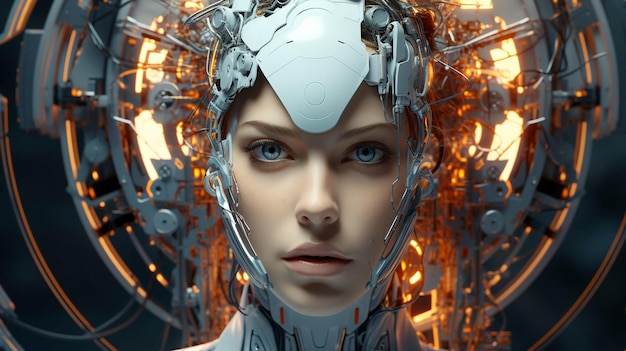 Connection of human woman and artificial intelligence robot The concept