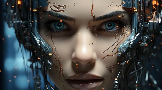 Connection of human woman and artificial intelligence robot