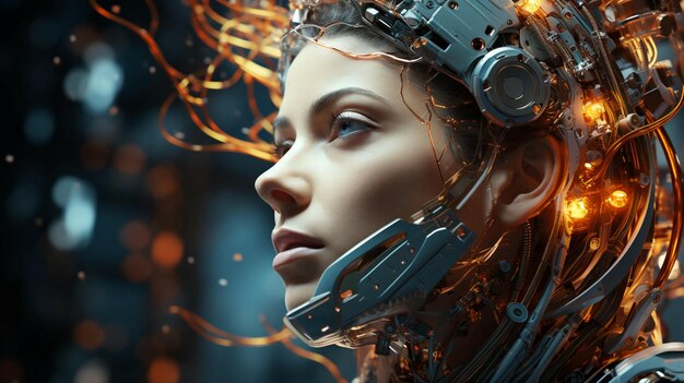 Connection of human woman and artificial intelligence robot