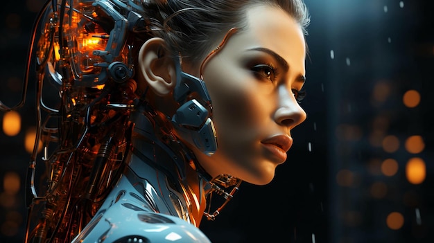 Connection of human woman and artificial intelligence robot